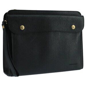 BURBERRY Clutch Bag Leather Black Gold Auth bs20738